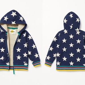 Mini Boden Sherpa-Lined Zip Hoodie – Navy Stars – Size 6-7Y (122 cm)